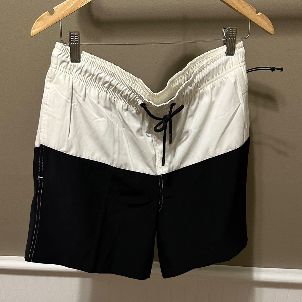 Men's Black and White Swim Trunks